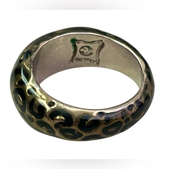Designer Gold & Black Cheetah / Leopard Print Enamel Ring - Picture 6 of 9
